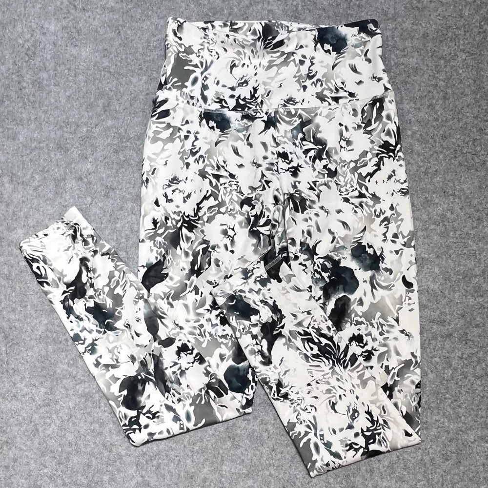 Balance Collection Womens High Waisted Abstract Floral Leggings‎ Black White M